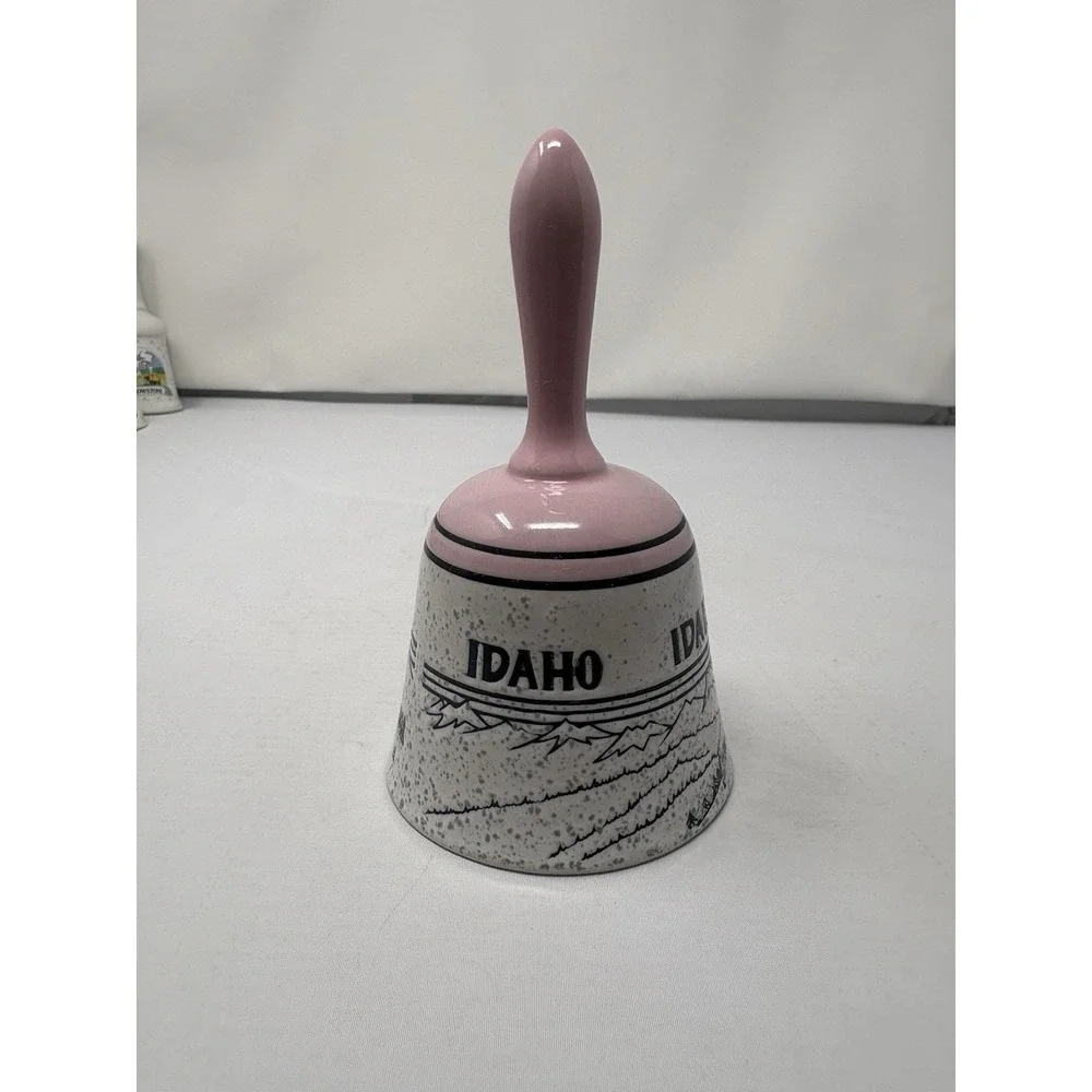 Vintage Pink Cream Idaho Souvenir Bell Mountains Elk Nature Trinket Cottage